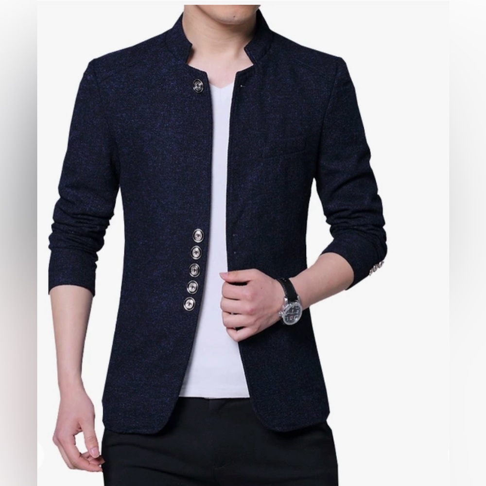 Men’s XL slim, single breasted tweed blazer, long sleeve with stand collar,‎